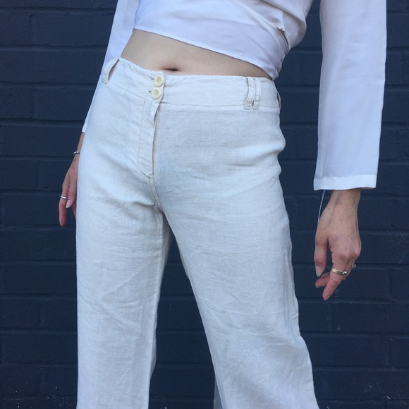 MaxMara Pants - *Max Mara* Weekend Cream Linen Mid-Rise Trousers MaxMara Pants - *Max Mara* Weekend Cream Linen Mid-Rise Trousers